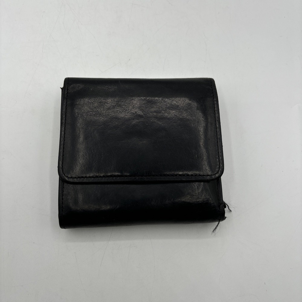 VTG Coach Black Leather Trifold Wallet Coin Purse Kiss Lock Snap Closure‎